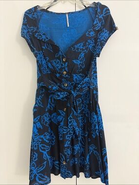 Free People Navy and Bright Blue Floral Mini Dress